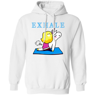 Exhale Unicorn Yoga, Please Exhale, Funny Yoga, Cute Unicorn Do Yoga Pullover Hoodie