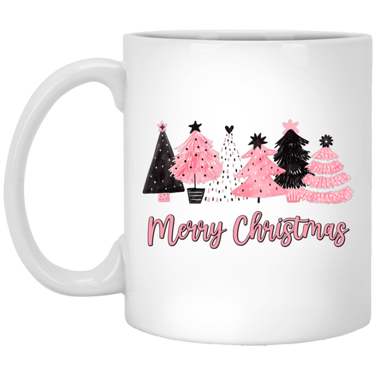 Christmas Tree Bundle, Set Of Xmas Tree, Pink Christmas, Merry Christmas, Trendy Christmas White Mug