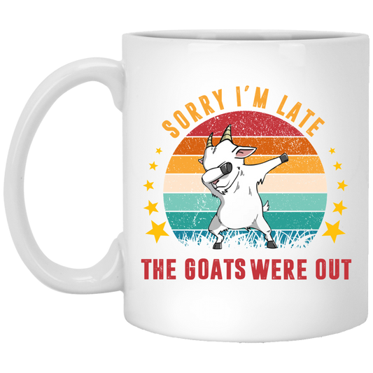 Sorry I'm Late, The Goats Were Out, Retro Goats White Mug
