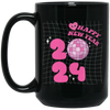 Happy New Year, 2024 New Year, Pink Bauble, Trendy New Year, Merry Christmas, Trendy Christmas Black Mug