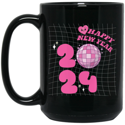 Happy New Year, 2024 New Year, Pink Bauble, Trendy New Year, Merry Christmas, Trendy Christmas Black Mug