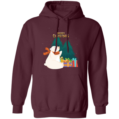 Cute Bear In Christmas, White Bear, Snow Bear, Merry Christmas, Trendy Christmas Pullover Hoodie