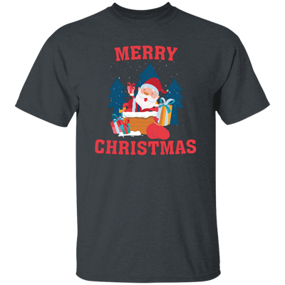 Cute Santa, Happy Santa, Funny Santa, Santa With Gift, Merry Christmas, Trendy Christmas Unisex T-Shirt