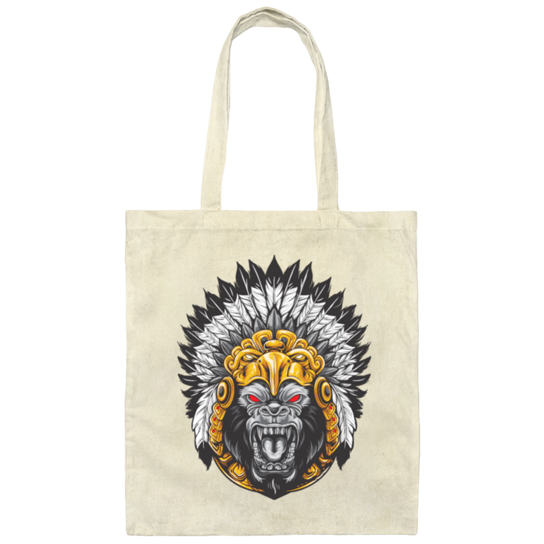 Gorilla Wearing Aztec Headdress, Scare Of Giant Gorilla, Aztec Headdress Canvas Tote Bag