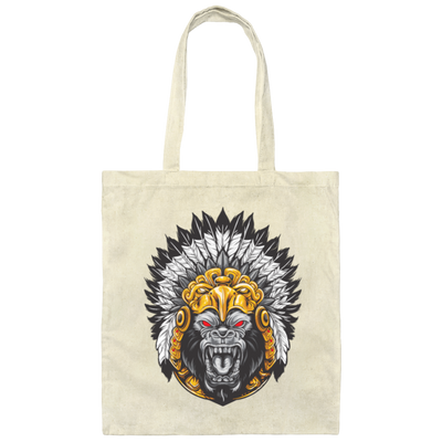 Gorilla Wearing Aztec Headdress, Scare Of Giant Gorilla, Aztec Headdress Canvas Tote Bag