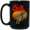 Bull Riding, Get A Grip, Funny Bull, Riding Pun, Best Bull Lover Black Mug