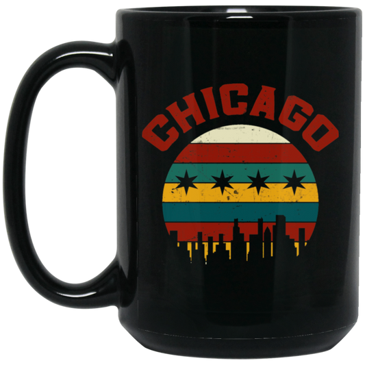 Chicago Skyline, Chicagoan Flag, Retro Chicago, Best Of Chicago Gift Black Mug