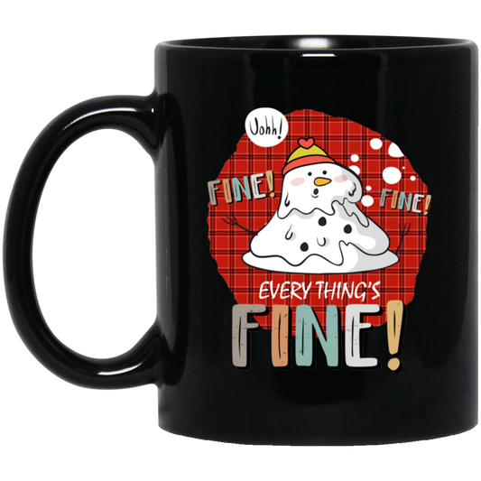 It's Fine, Everythings Fine, Melting Snowman, Plaid Xmas, Merry Christmas, Trendy Christmas Black Mug