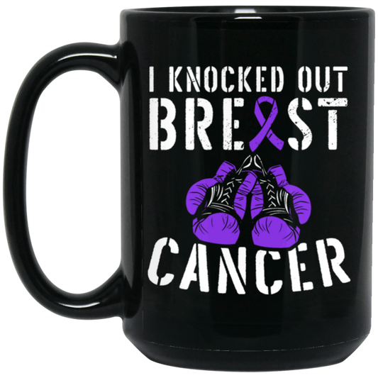 Against Cancer Gift, I Knocked Out Breast Cancer, Boxer Breast Cancer Black Mug