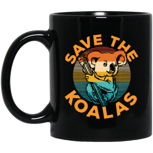 Vintage Wilderness Animal Gift, Save The Koalas, Vintage Cute Koalas Black Mug