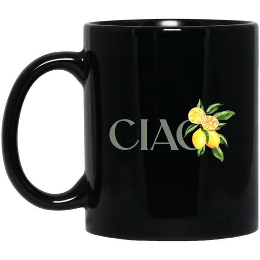 Ciao Lemon, Italian Lemon, Botanical Language, Language Lover, Cottagecore Ciao Black Mug