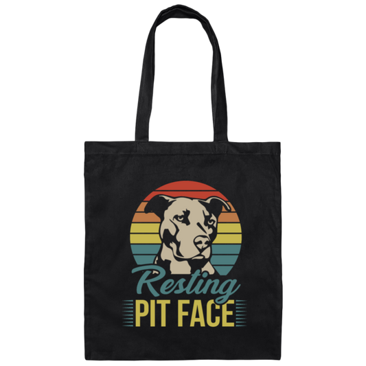 Retro Funny Pit Bull, Pit Face, Dog Lover Gift Canvas Tote Bag