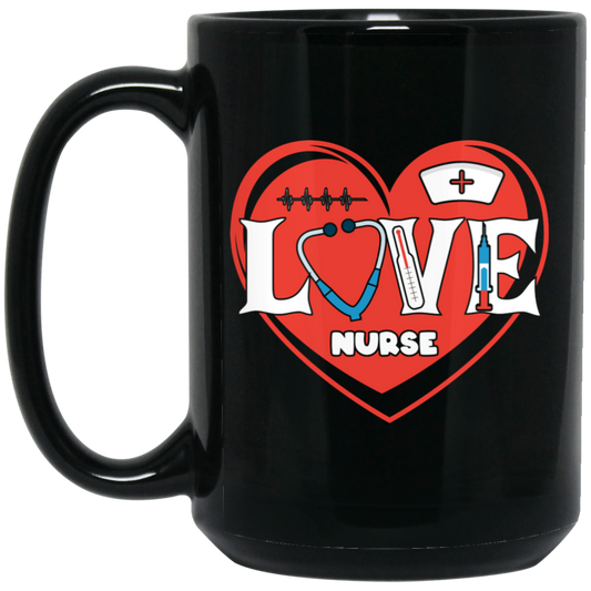 Love Nurse, Cute Nurse, Nurse Lover, Nurse Valentine, Valentine's Day Black Mug