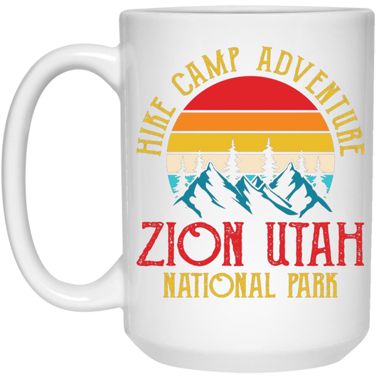 Hike Camp Adventure Zion Utah National Park, Retro Zion White Mug