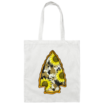 Cowhide And Sunflower Arrowhead, Love To Go Hunting, Love Hunter Canvas Tote Bag