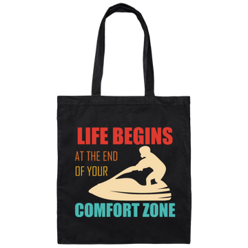 Super Jet Island Hopping Sea Summer Caravan Life Begins At The End Of Your Comfort Zone Canvas Tote Bag