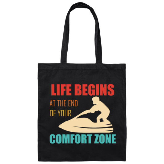 Super Jet Island Hopping Sea Summer Caravan Life Begins At The End Of Your Comfort Zone Canvas Tote Bag