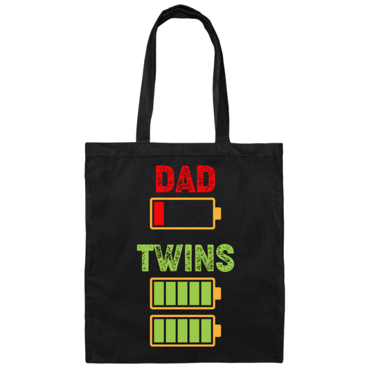 Dad Of Twins, Father's Day Gift, Dad Out Of Battery Canvas Tote Bag