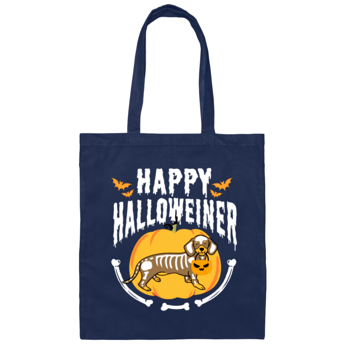 Funny Dachshund, Happy Dachshund, Halloween Gift, Best Halloween Lover Canvas Tote Bag