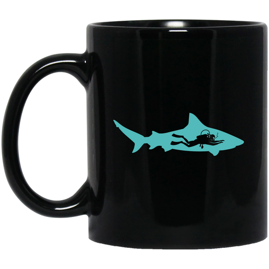 Diving Gift, Diving Silhouette, Shark Lover, Diver Gift Black Mug