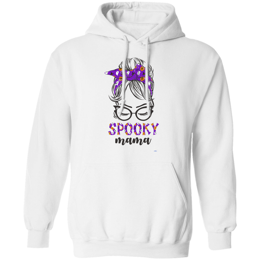 Spooky Mama, Halloween Party, Messy Buns Halloween Pullover Hoodie