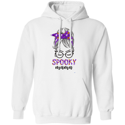 Spooky Mama, Halloween Party, Messy Buns Halloween Pullover Hoodie