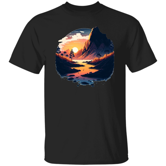 Simple Picture Of Sunset With Rock And River, Best Landscape Gift Unisex T-Shirt