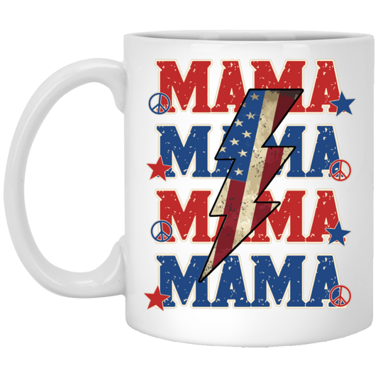 Mama American, Flash American, Peace And Star American White Mug