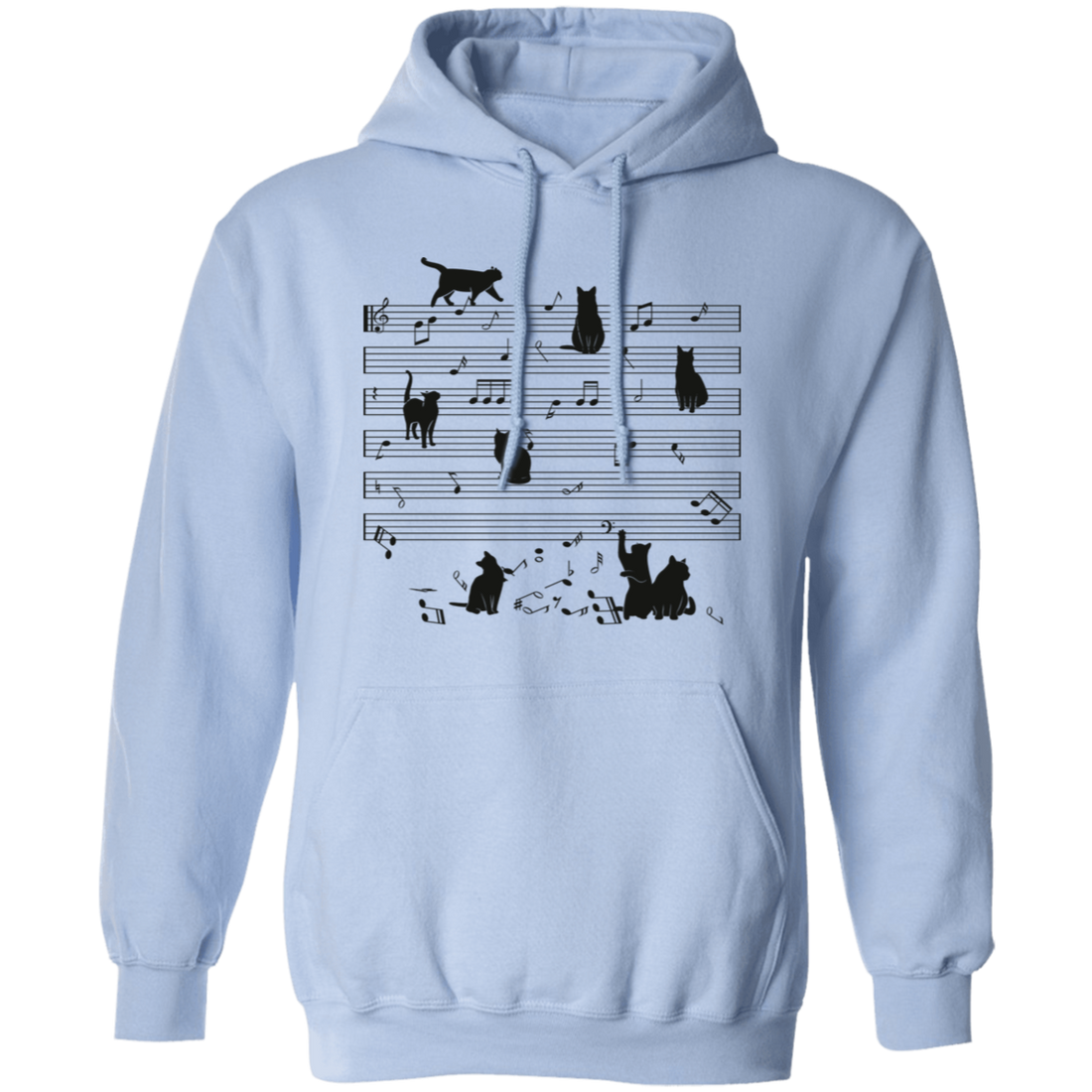 Cat Funny Music Note, Party Lover, Black Cat Love Music Pullover Hoodie