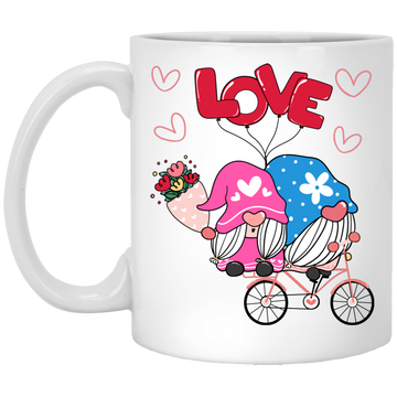 Cute Gnome, Gnome Couple, Gnome Ride A Bike With Love, Valentine's Day, Trendy Valentine White Mug