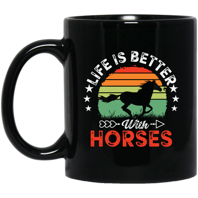 Life Is Better With Horses, Retro Horses, Horse Racing Black Mug