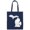 Detroit City, Michigan Map Lakes, Letter D Nature Gift, Love Michigan Canvas Tote Bag