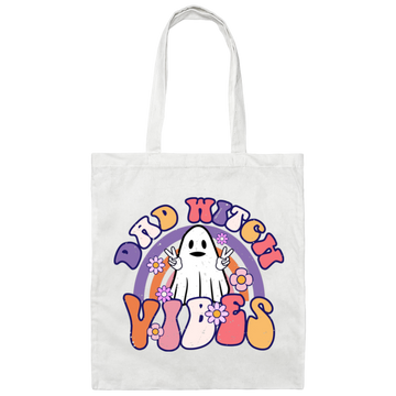 Dad Witch Vibes, Ghost Halloween, Groovy Halloween Canvas Tote Bag