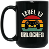 Level 13 Unlocked, Retro Birthday, 13rd Birthday, Gamer Birthday Black Mug