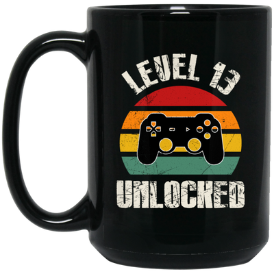 Level 13 Unlocked, Retro Birthday, 13rd Birthday, Gamer Birthday Black Mug