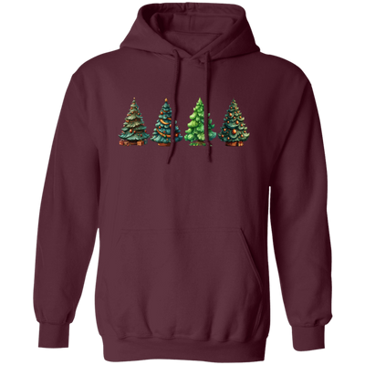 Xmas Tree, Set Of Christmas Trees, Four Xmas Trees, Merry Christmas, Trendy Chrismas Pullover Hoodie