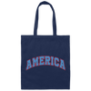 America Text, American Patriotic, 4th July Retro, 4th July Canvas Tote Bag