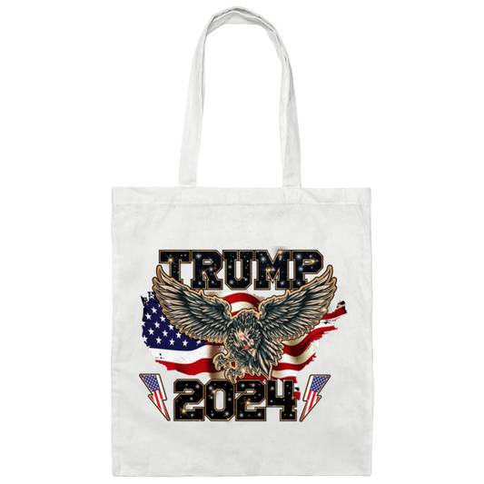 Trump 2024, Eagle American, PTSD American, American Flag Canvas Tote Bag