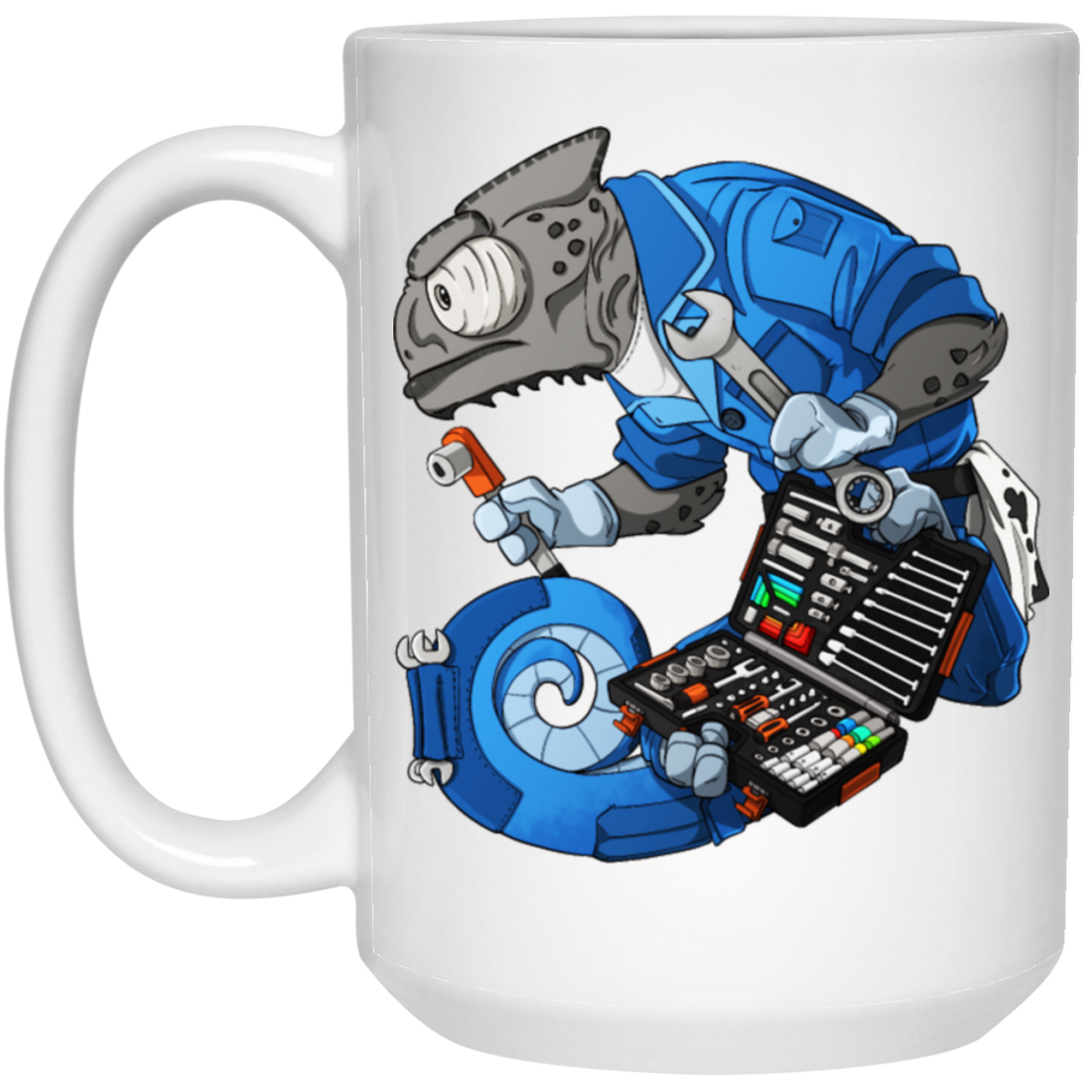 Car Mechanic, Chameleon Monster, Mechanic Monster, Big Mechanic White Mug