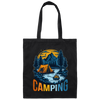 Camping In A Forest, Camping On Lake With Mountain, Retro Style Canvas Tote Bag