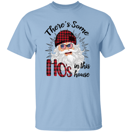 There's Some Ho's In This House, Cool Santa, Red Plaid Hat, Merry Christmas, Trendy Christmas Unisex T-Shirt