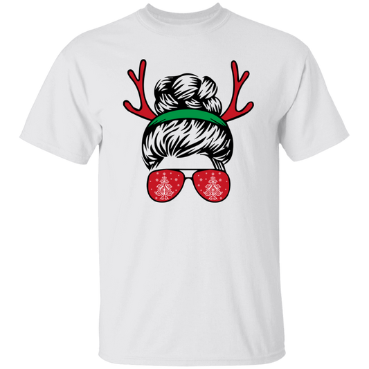 Messy Bun Girl, Girl With Deer Horn, Christmas Tree In Glasses, Merry Christmas, Trendy Chrismas Unisex T-Shirt