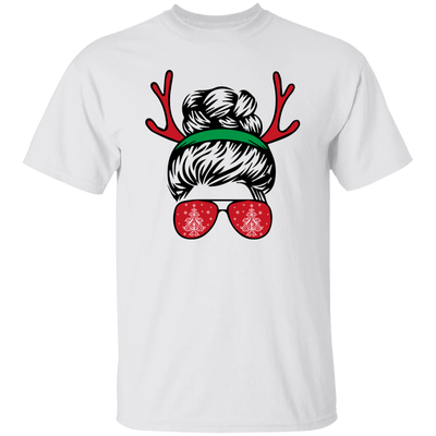 Messy Bun Girl, Girl With Deer Horn, Christmas Tree In Glasses, Merry Christmas, Trendy Chrismas Unisex T-Shirt