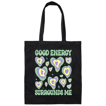 Good Energy Surrounds Me, Groovy Good Vibes Canvas Tote Bag