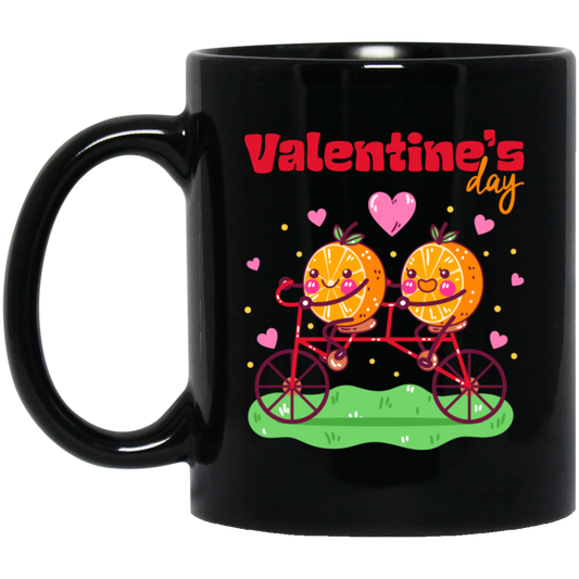 Valentine's Day, Trendy Valentine, Orange Couple, Orange Ride A Bike Black Mug