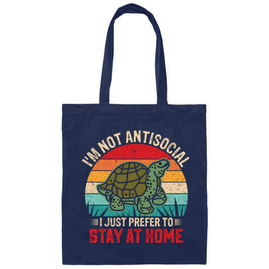 I'm Not Antisocial, I Just Prefer To Stay At Home, Turtle Vintage Canvas Tote Bag