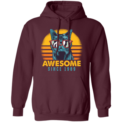 1989 Birthday Gift, Cat Lover Gift, Awesome Since 1989, Retro Cat Gift Pullover Hoodie