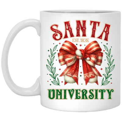 Santa University, Est 1836, Christmas Bow, Merry Christmas White Mug