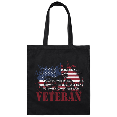 Motorcycle Veteran, Military Biker, American Flag, American Veteran Canvas Tote Bag