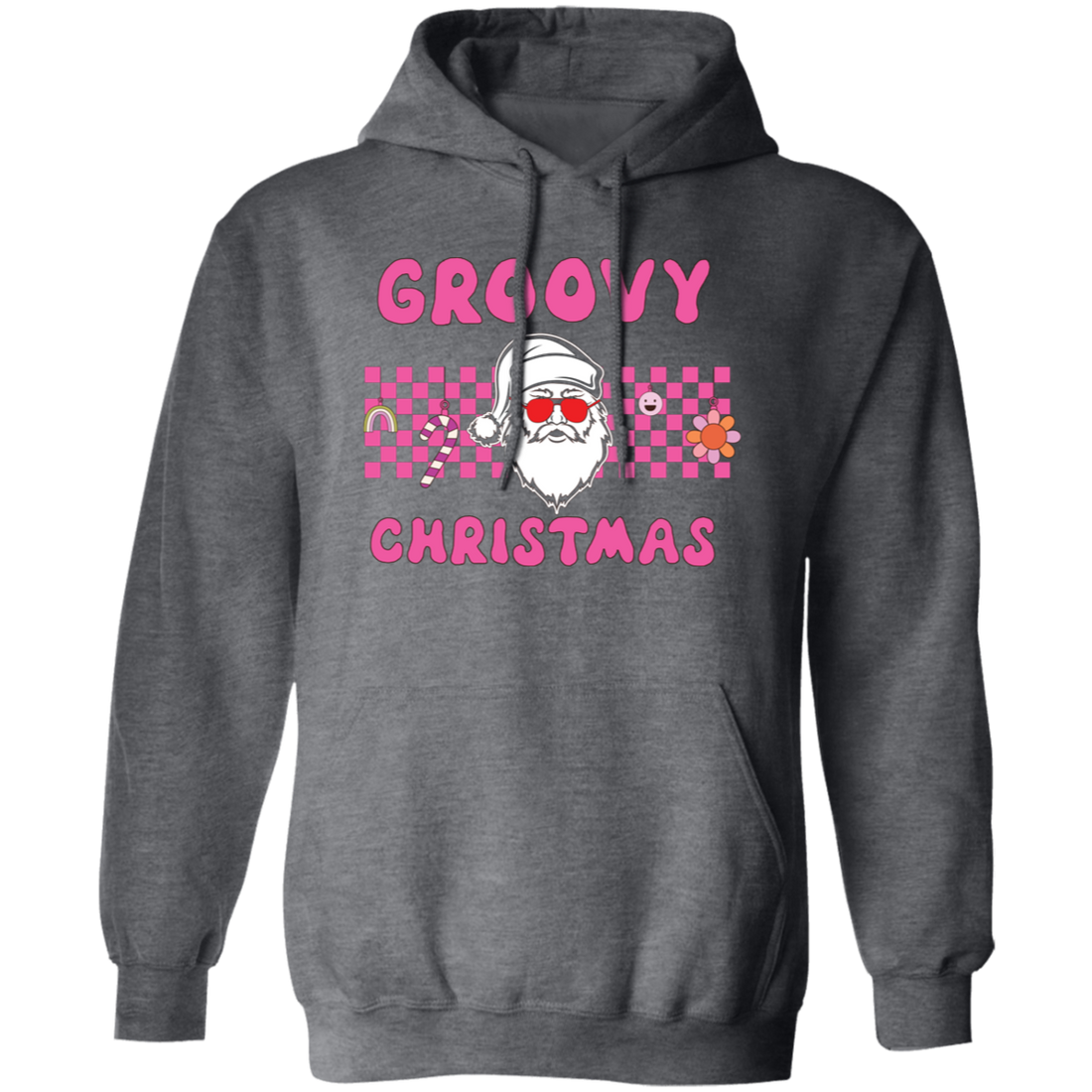 Groovy Christmas, Cool Santa, Pink Groovy Xmas, Merry Christmas, Trendy Christmas Pullover Hoodie